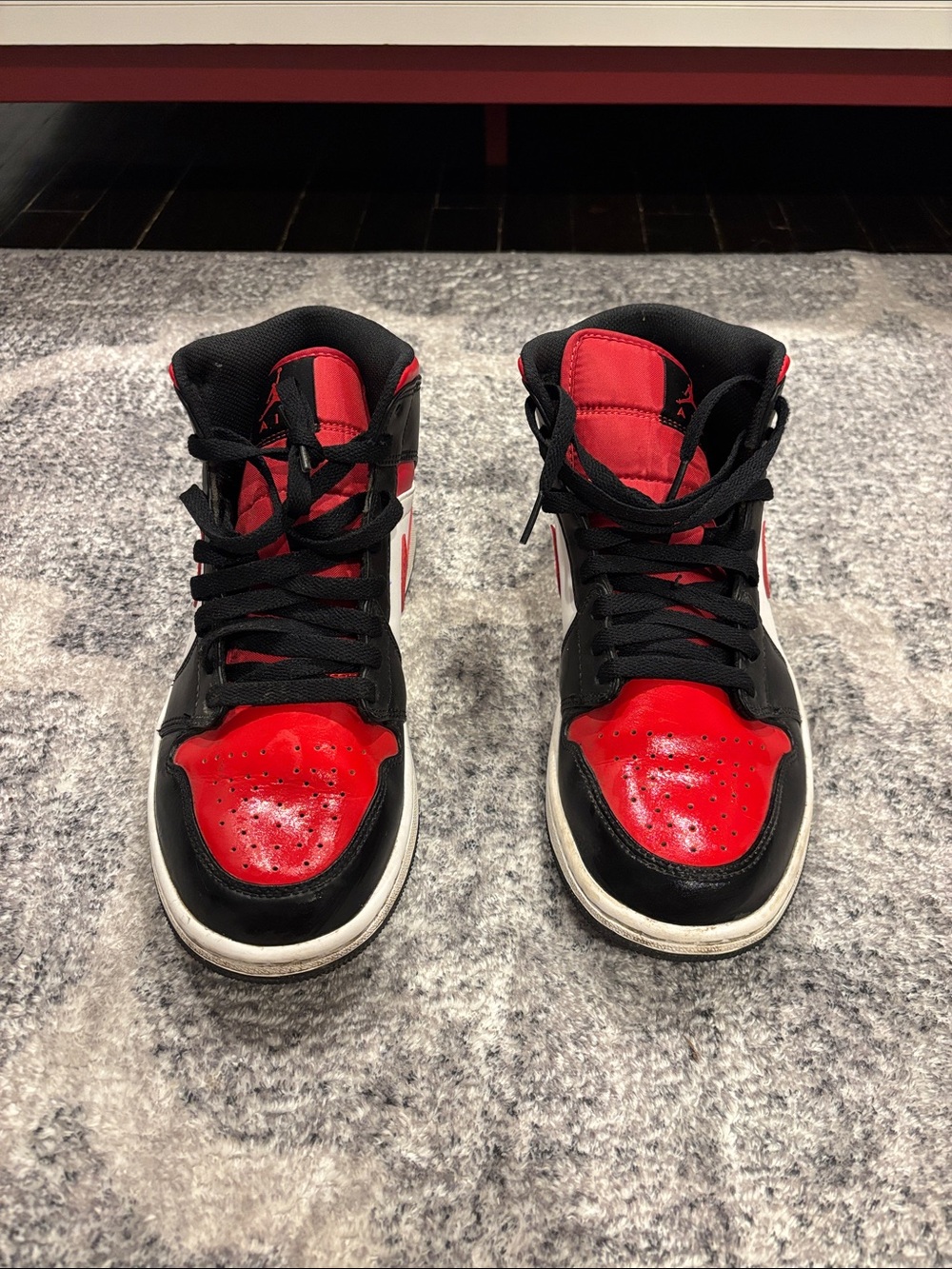 Jordan High-Top Sneakers in Black, Red & White